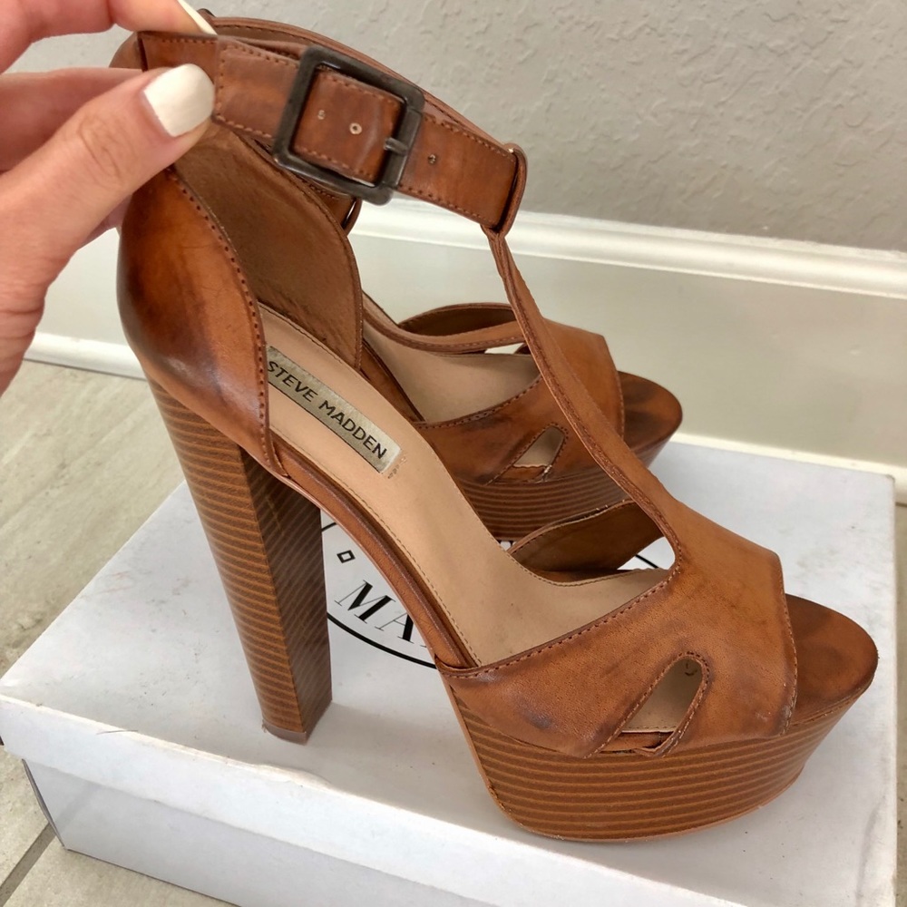Steve Madden Brown Leather Sandal Heels size:8.5